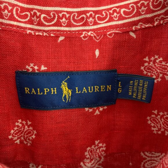 Ralph Lauren Red Bandana Paisley Linen Button-up Shirt Large - Picture 3 of 11